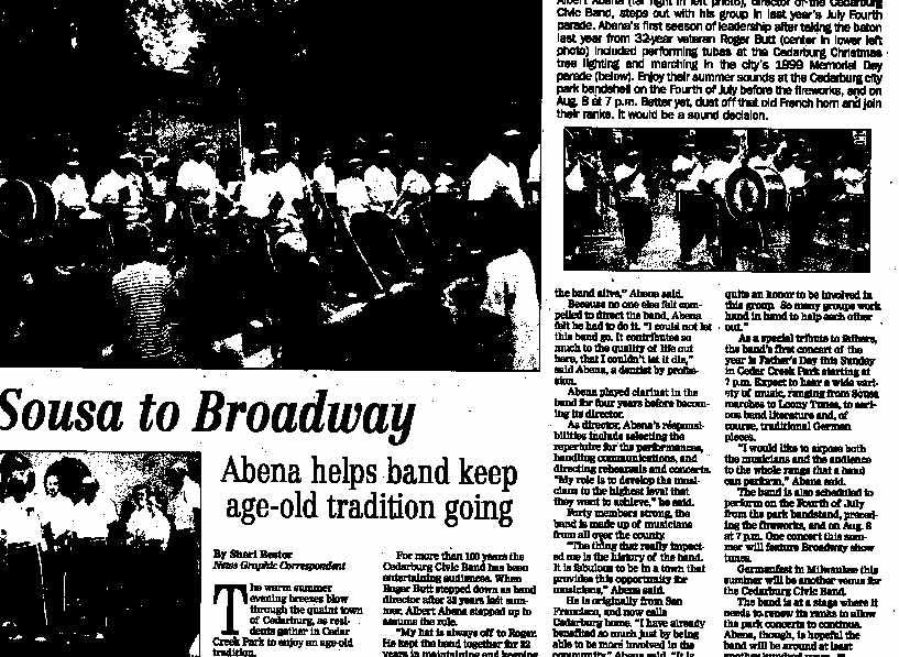 Newspaper Article about the Civic Band - Sousa to Broadway
