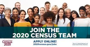 Image of census workers with a recruitment banner